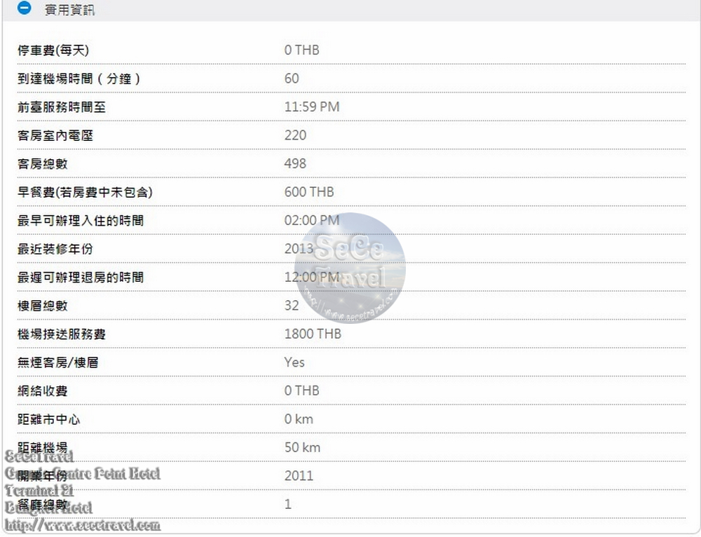 SeCeTravel-Grande Centre Point Hotel Terminal 21-實用資訊