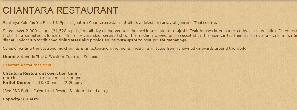 SeCeTravel-Santhiya Koh Yao Yai Resort & Spa - CHANTARA RESTAURAN DETAILS